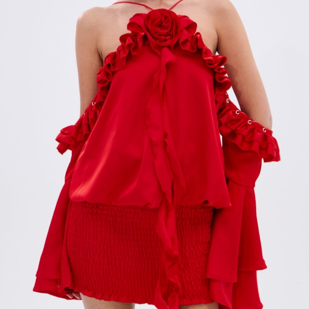 AKIRA CHIC AF RUFFLE MINI DRESS IN RED Size 1X